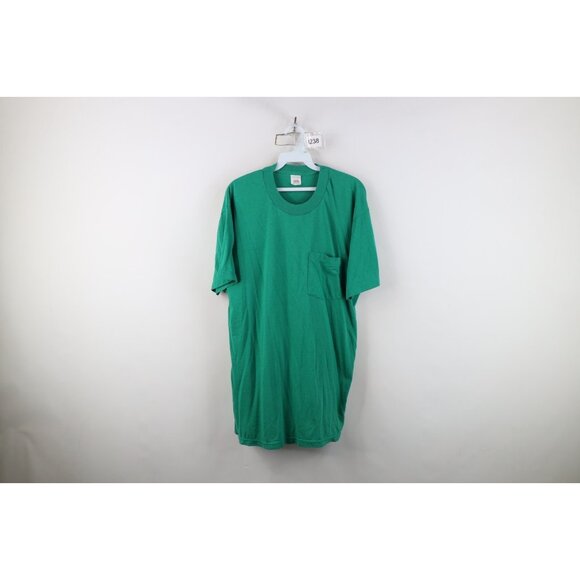 Vtg 90s Streetwear Mens XL Faded Blank Short Sleeve Pocket T-Shirt Kelly Green - Picture 1 of 12